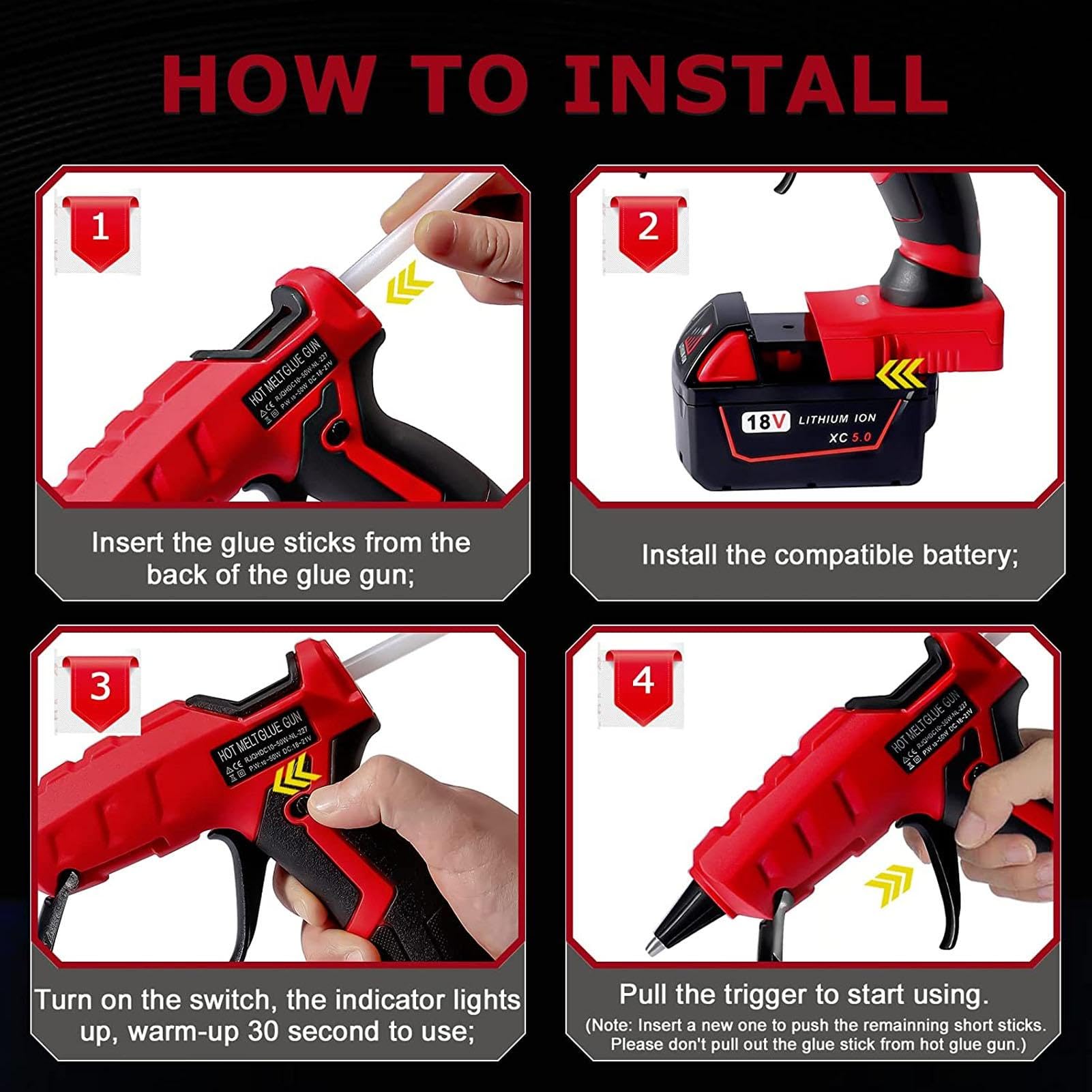Milwaukee18V Pistolet À Colle Chaude Sans Fil, Pistolet Kit de Fusion de Colle Chaude pour L’Artisanat de Réparation À Domicile Avec Un Bâton de 30 Pièces, Convient À La Batterie de La Série 18V 48-11