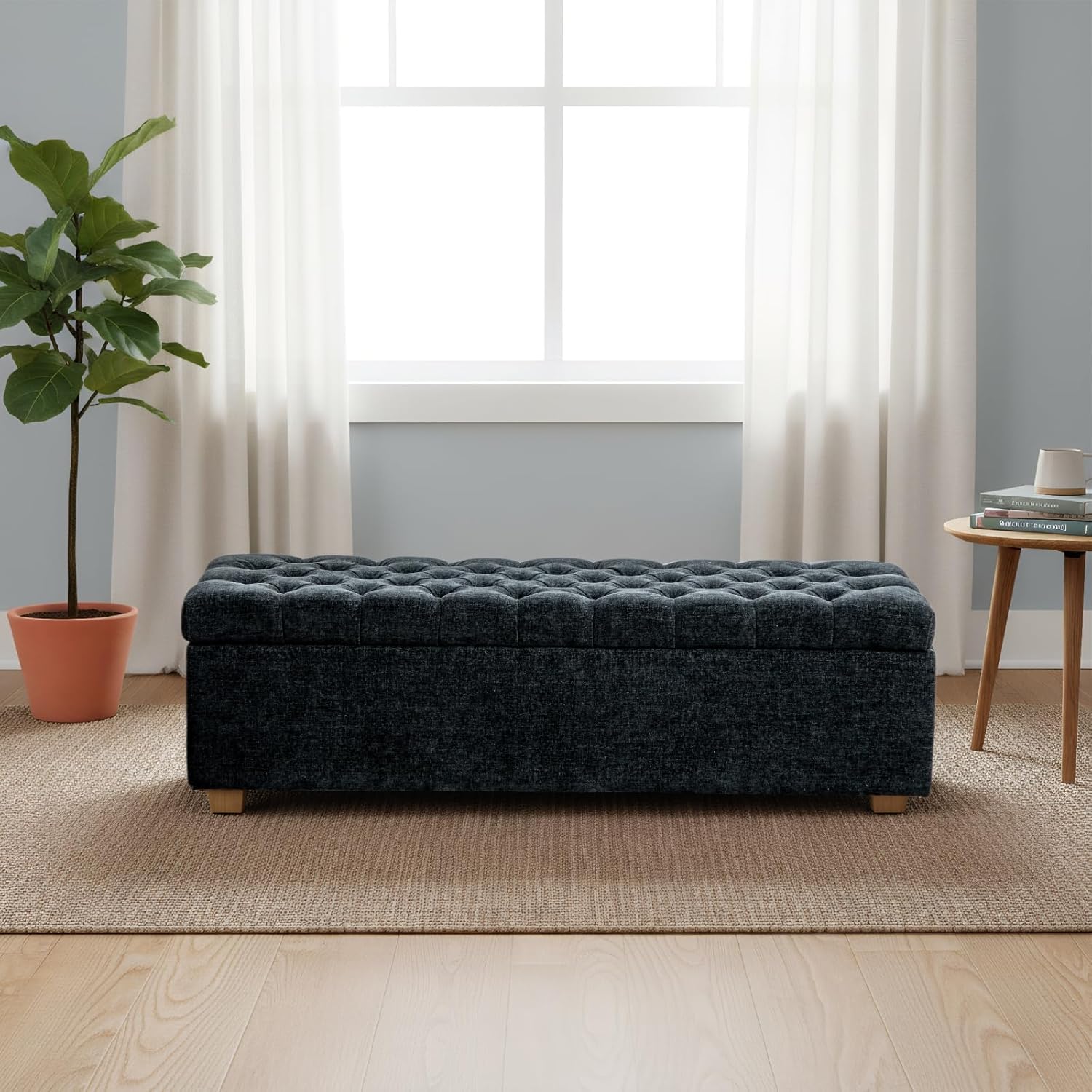 Chifee & Vingol 60" Ottoman with Storage Oversized End of Bed Storage Bench Upholstered Benches for Entryway, Living Room, Bedroom-Black