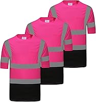 Vista 16 de ProtectX Camiseta de seguridad reflectante de manga corta de alta visibilidad, camisas de alta visibilidad transpirables resistentes para hombres