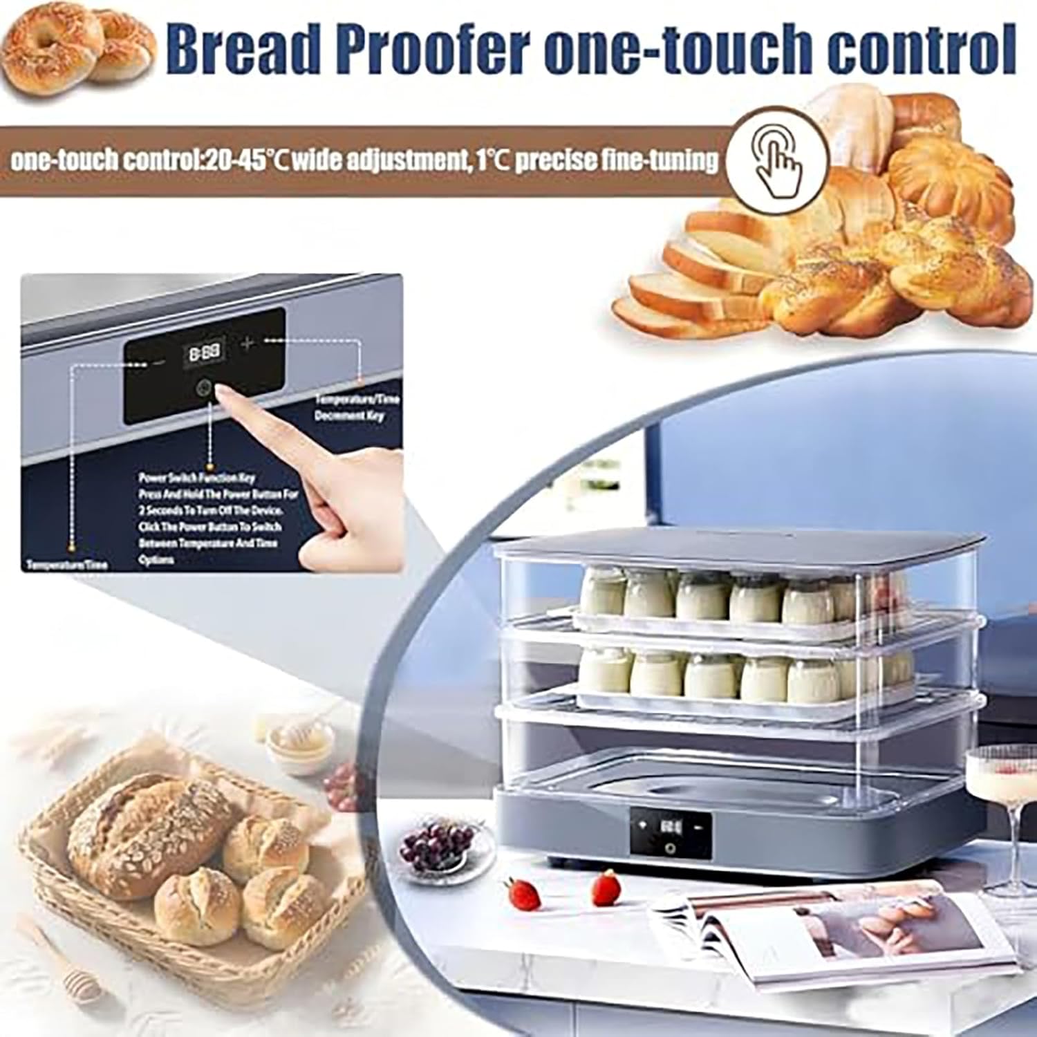 Electric Dough Proofer Machine - 40L Home Bread Proofing Box,Adjustable Temperature 20–45°C,Adjustable Temperature, Timing and Humidity Control - Perfect for Home Use