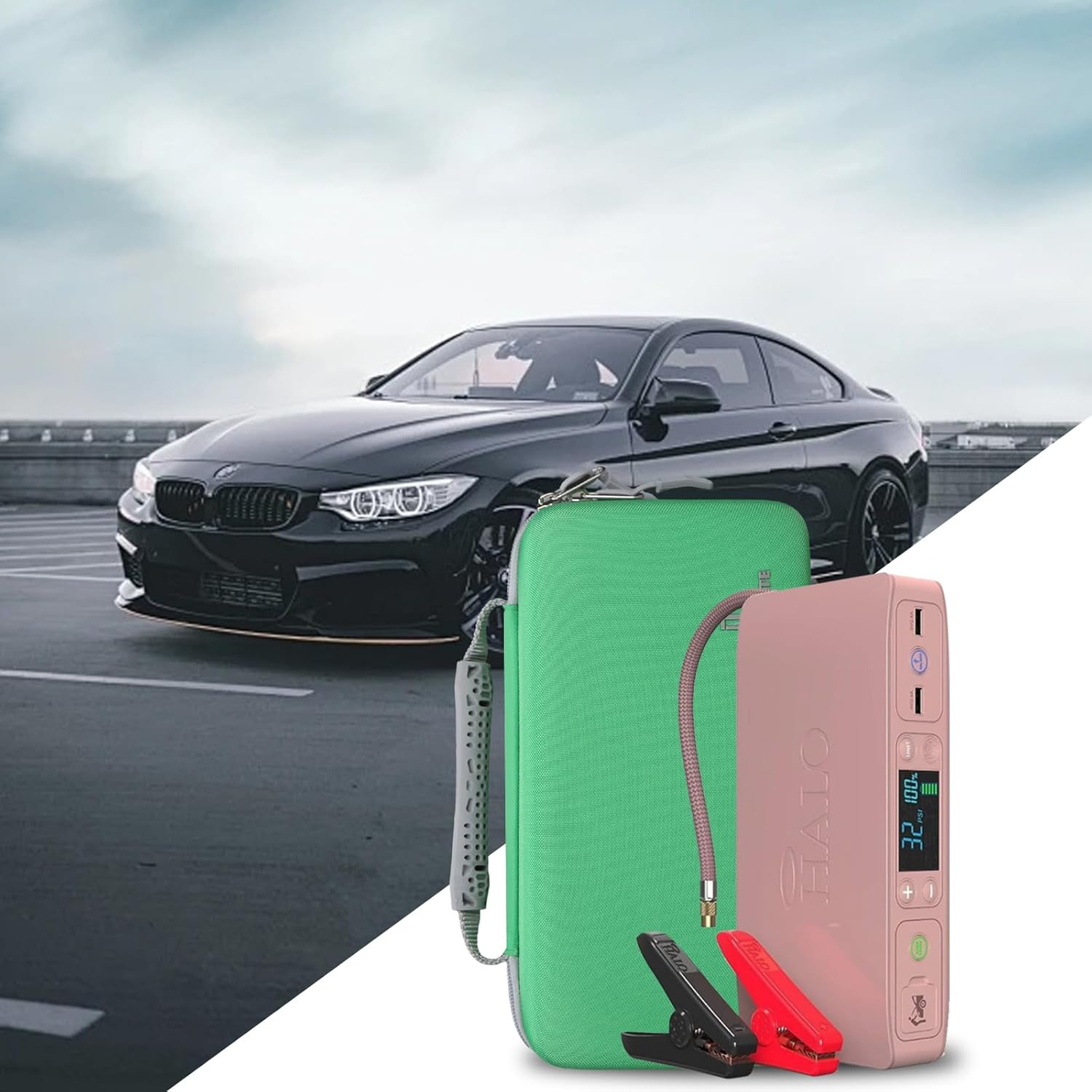 Hard Case for Halo Bolt Air+ 55500mAh/58830 mWh/44400 mWh Portable Emergency Power, Travel Case for HALO Bolt Compact Portable - Vehicle Jump Starter with Air Compressor (Box Only) (Green)