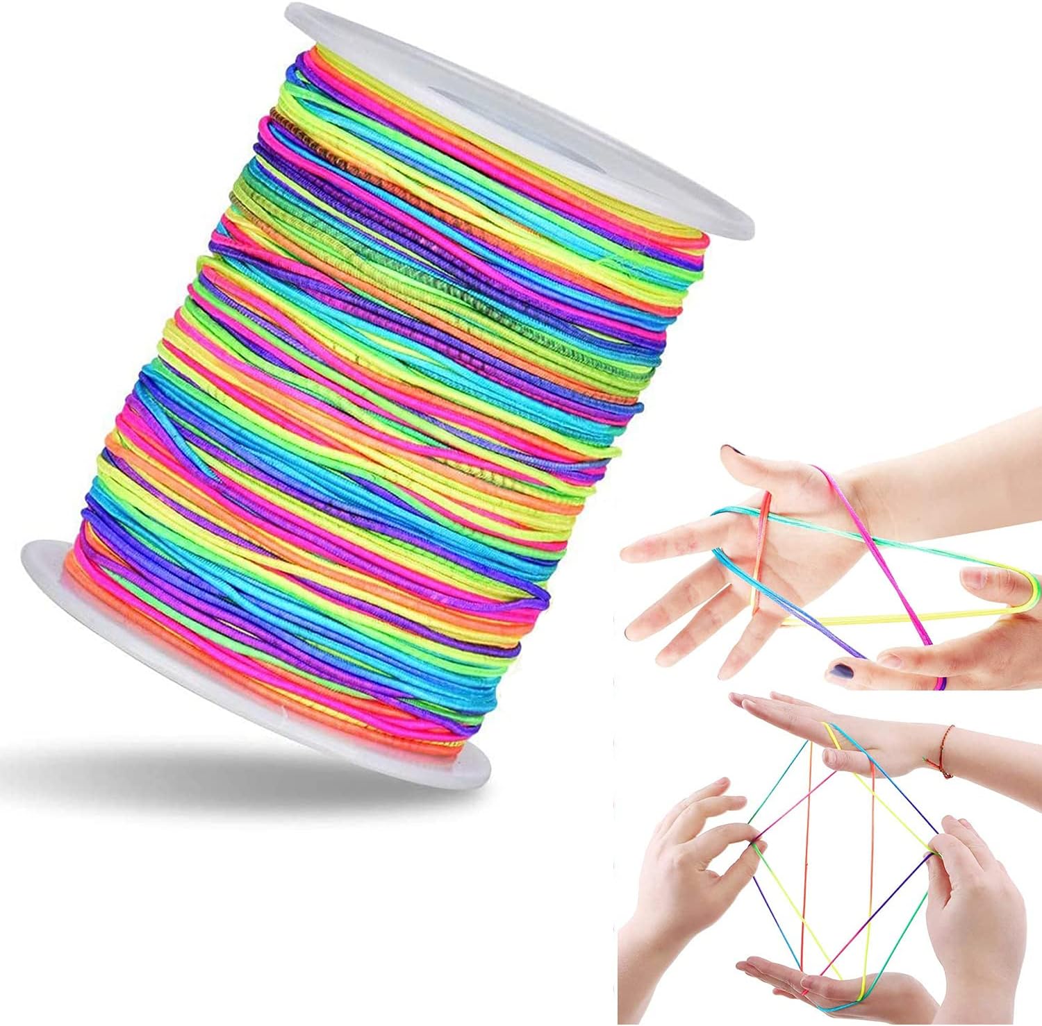 YeeLing Amzboen 1mm 100 Meters Stretchy Beading Thread, Colorful Bead Stretch String Pony Bead String Rainbow Elastic Thread Beading Thread for Bracelets, Necklace, Jewelry Making and Crafts