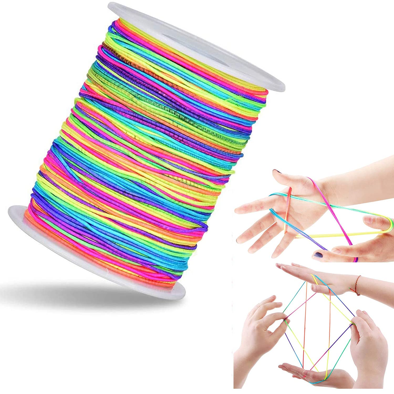 YeeLing Amzboen 1mm 100 Meters Stretchy Beading Thread, Colorful Bead Stretch String Pony Bead String Rainbow Elastic Thread Beading Thread for Bracelets, Necklace, Jewelry Making and Crafts