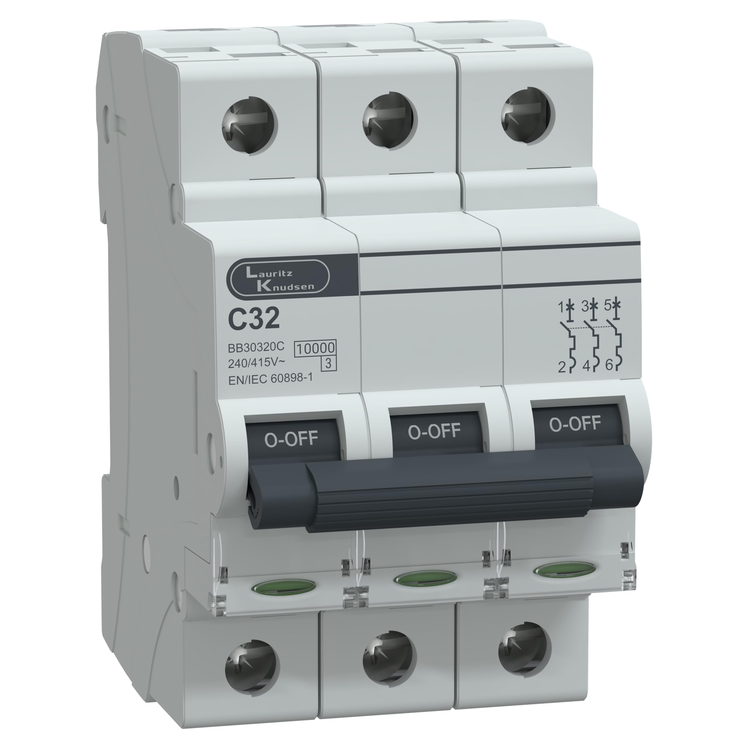 Lauritz Knudsen BB30320C TP MCB 3 Pole 32A C Curve Miniature Circuit Breaker | 240/415V AC | IS/IEC 60898-1 Certified | Trip Free Electrical Protection for Residential & Industrial Applications-image-9