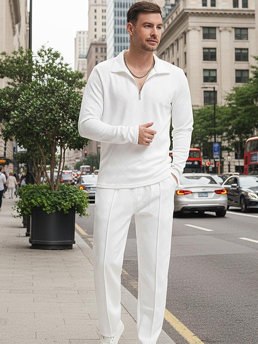 Men's Modern 2-Piece Tracksuit Set,Long Sleeve Polo Shirt & Jogger Pants, Casual Loungewear Sweatsuit Men