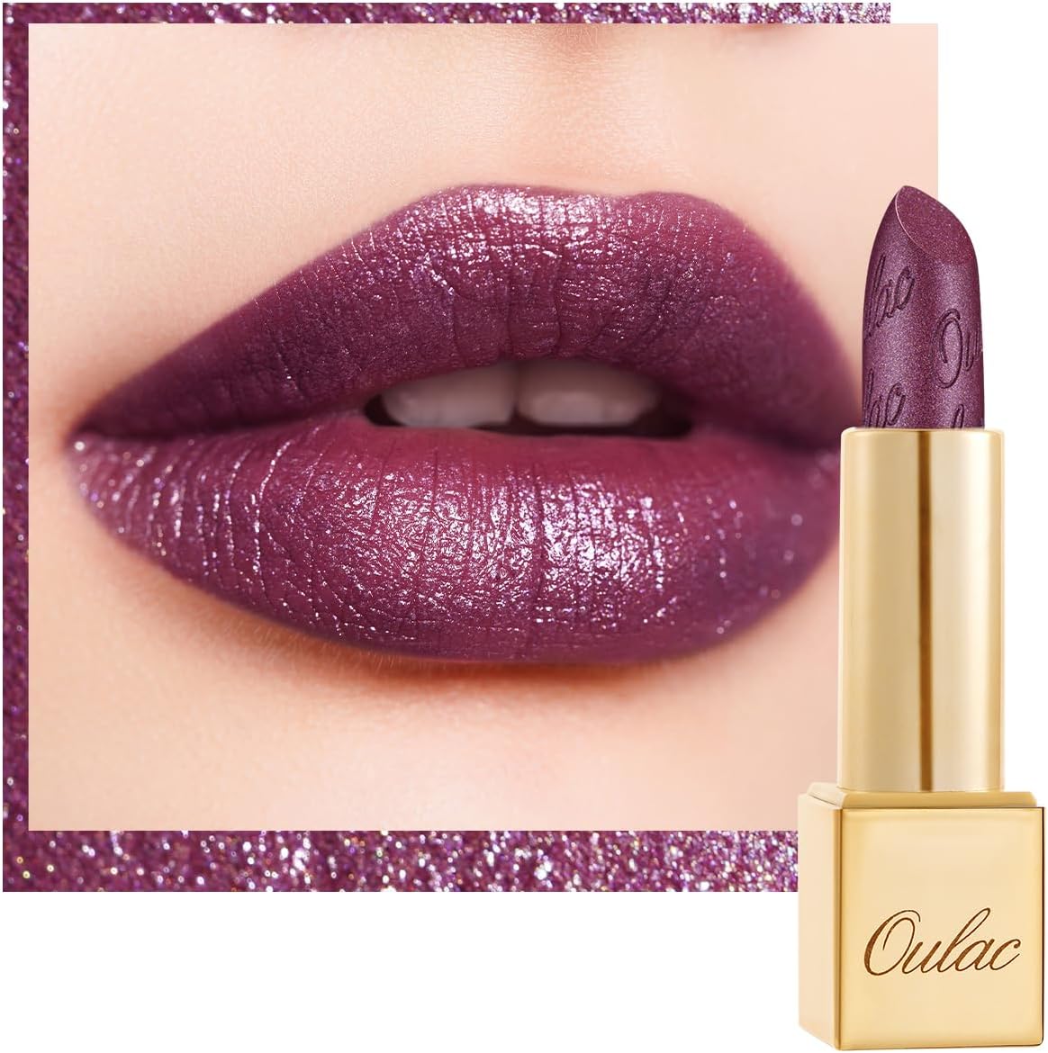 Oulac Purple Lipstick for Women with Metallic 3D Shine Lightweight Hydrating Formula, High Impact Lip Color, Vegan & Gluten Free Beauty, Full Coverage Lip Makeup, Virtual Violet(22)
