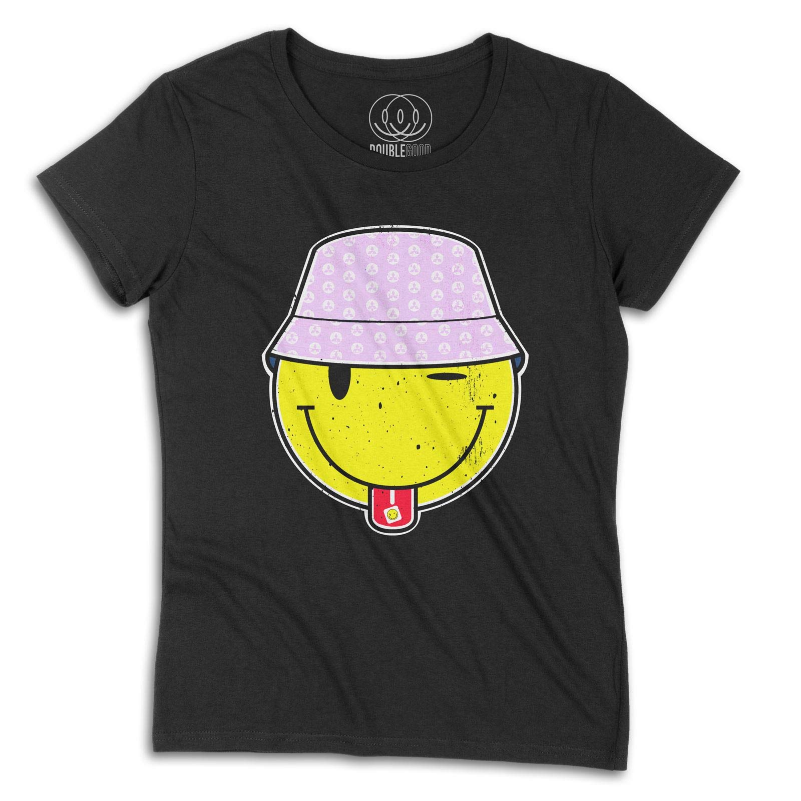 Double Good Garments Women's Black Bucket Head Rave Edm Acid House Music Techno T Shirt (Small, )