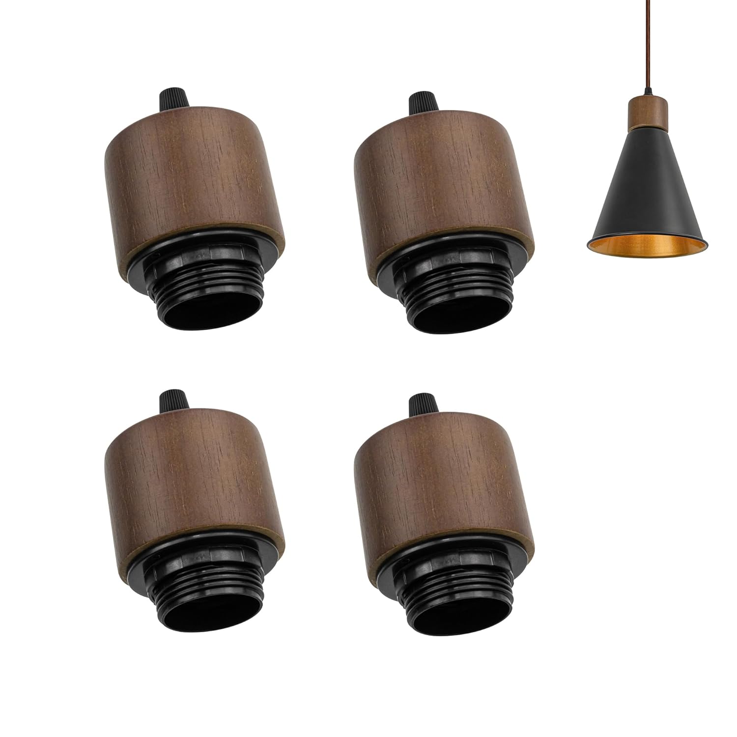 4Pcs E26 Walnut Lamp Holder Naturalism Style Vintage Edison Bulb Base for Pendant Lighting Farmhouse Café Home Decor