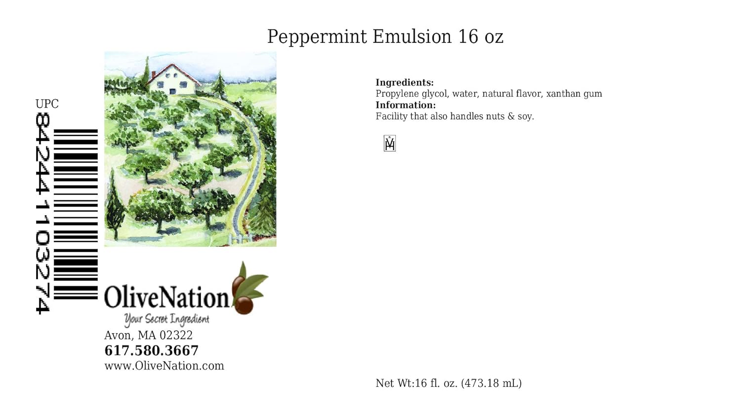 OliveNation Peppermint Emulsion, Premium Quality Water Soluble Emulsion for Baking, Adds Flavor and Aroma to Beverages, Frosting, Baked Goods - 16 ounces