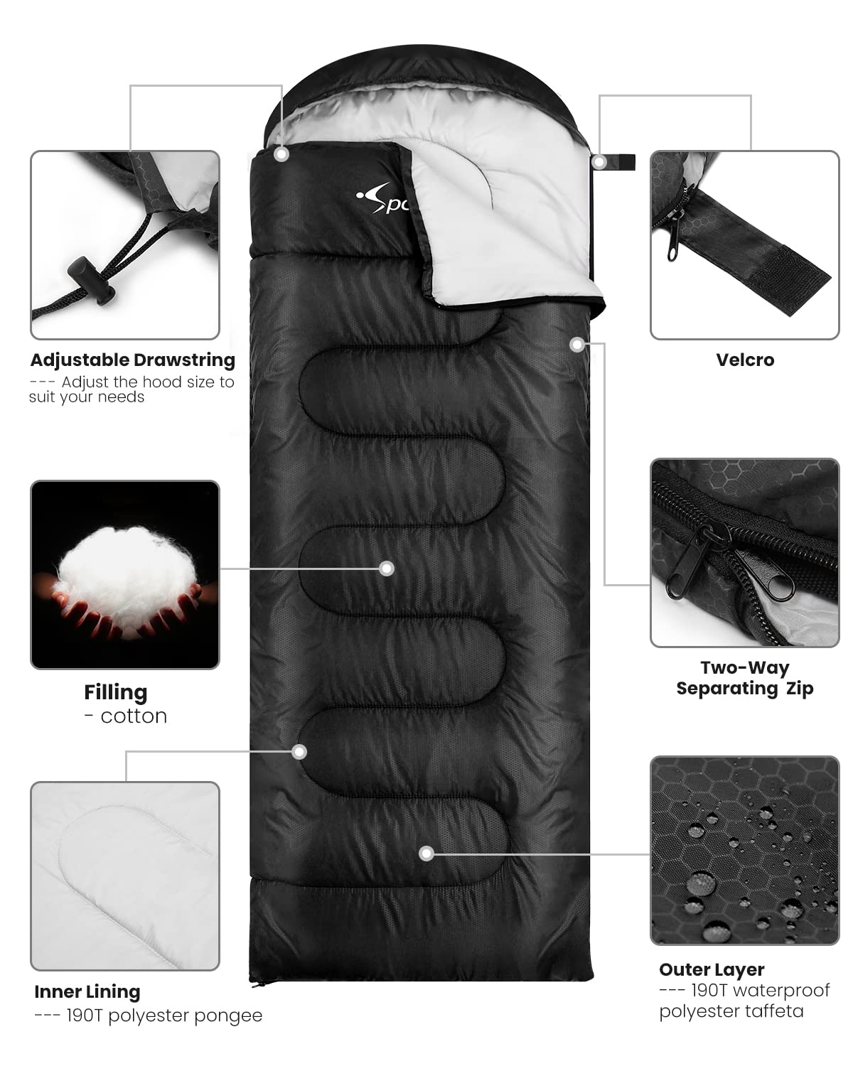 Camping Sleeping Bag for Adults Sportneer 3 Season Warm Weather