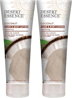 Desert Essence Coconut Hand & Body Lotion 8.0 fl. oz - Pack of 2 - Gluten Free, Vegan - Nourishing Daily Use Hand and Body Lotion with Organic Coconut Oil, Jojoba Oil and Shea Butter to Moisturize