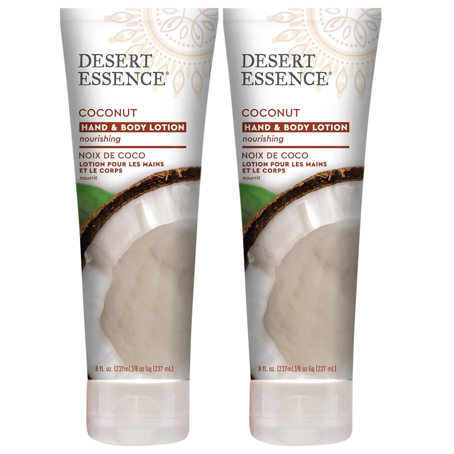 Desert Essence Coconut Hand & Body Lotion - 8 Fl Ounce - Pack of 2 - Nourishing - Hydrates & Softens Skin - Essential Oils - Rejuvenate - Shea Butter - Jojoba Oil - Daily Skin Care - Tropical Extracts