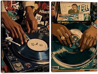 TIEHAOMAI Music Studio Canvas Wall Art 2 Pieces Hip Hop Music Picture Record Player Poster Aesthetic Artwork for Bedroom Living Room Decor(Artwork-2,16L x 24W x 2Pcs)