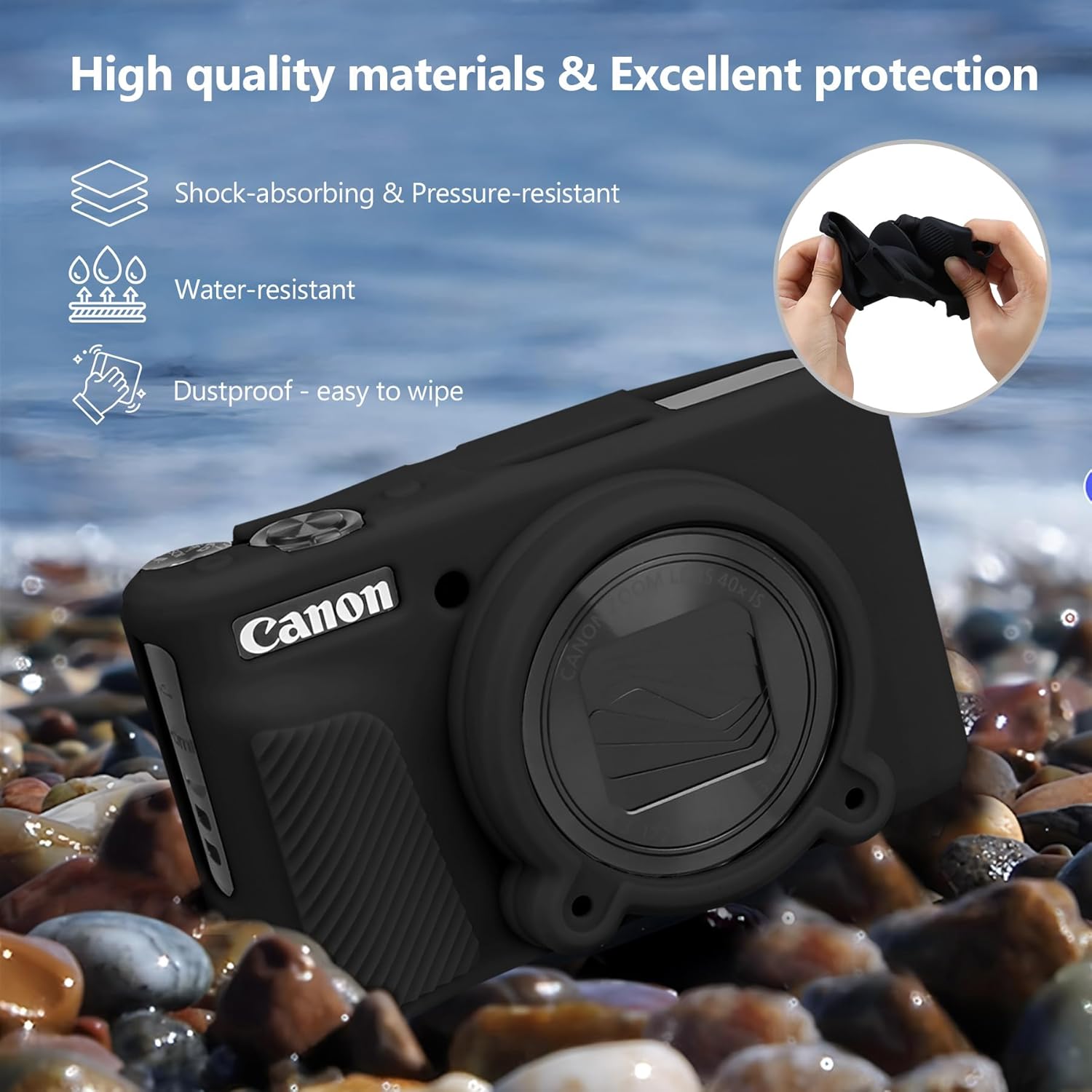 Case for Canon PowerShot SX740 HS, SX730 HS Camera, Hard Case*1+Soft Silicone Cover*1, SX740/SX730 Digital Camera Soft Silicone Protective Bag with Removable Lens Cover, Black