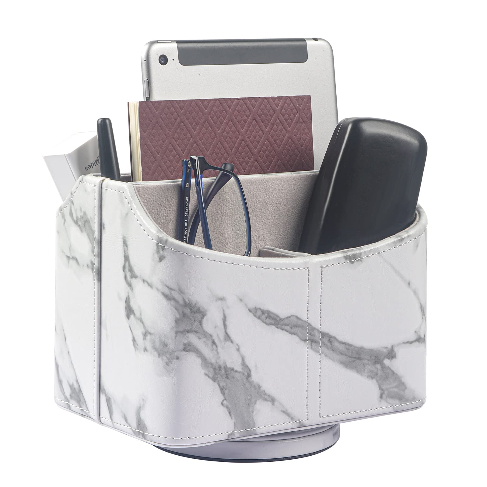 WAYIFON Remote Control Holder for Table, Nightstand TV Remote Caddy, Multifunctional Rotating PU Leather Remote Caddy Box for Cell Phone Stationery TV Controller,Marble White