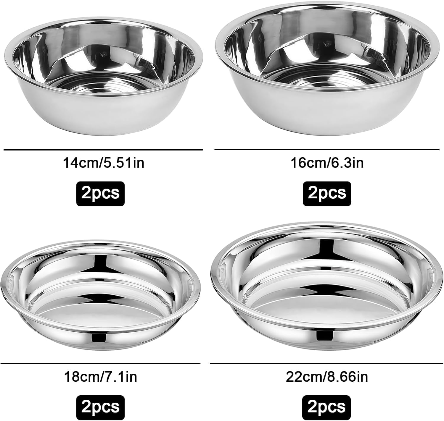 8 piatti in acciaio inox, ciotole rotonde in acciaio inox, set da campeggio, set da 8 pezzi, piatti in acciaio inox, piatti e ciotole in acciaio inox per campeggio