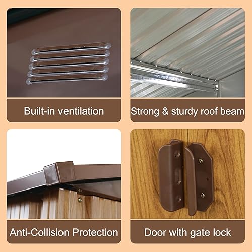 Miniatura 5 de Cobertizo de almacenamiento de metal para exteriores, de 7.74 x 5.71 pies, cobertizo de herramientas de acero con puerta corredera y marco de suelo,