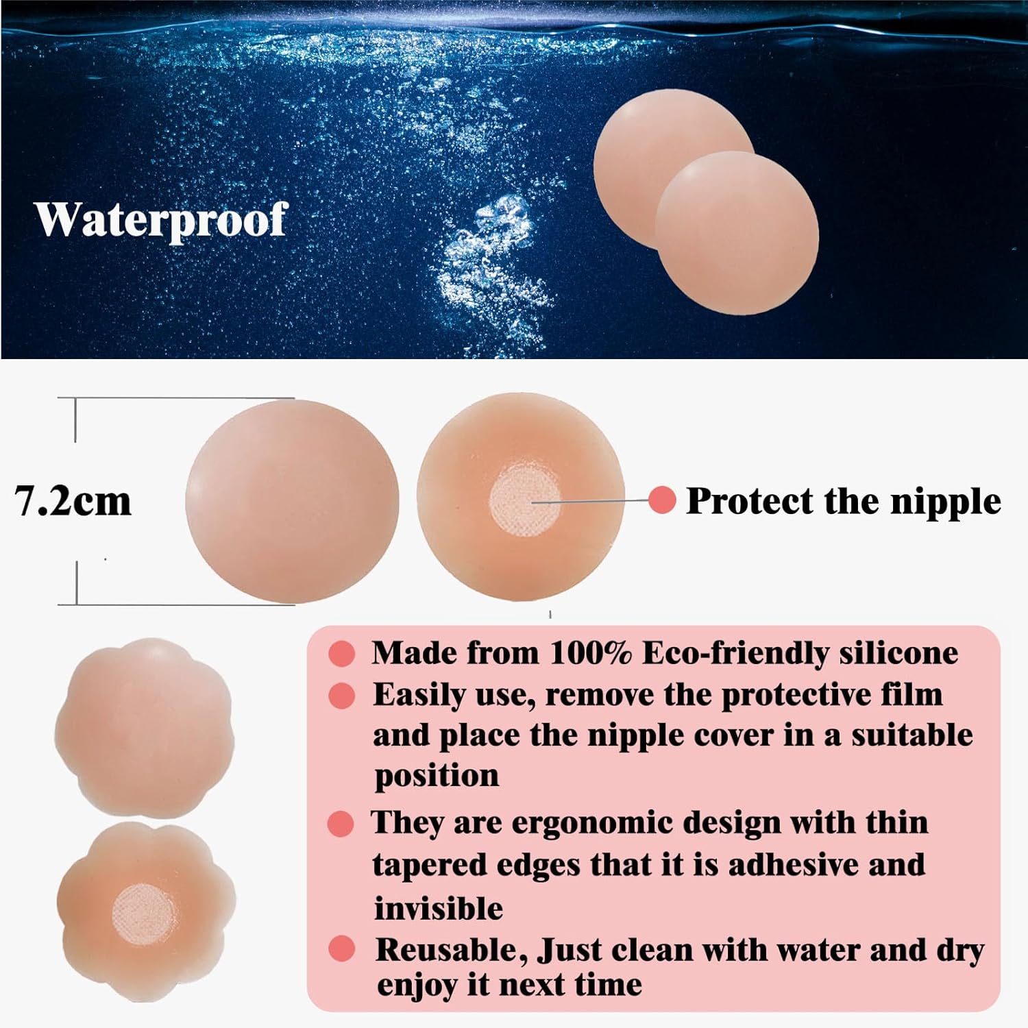 Pasties Nipple Covers for Women Hypoallergenic Reusable Nipple Cover Adhesive Breast Petals Boob Cover - Image 4