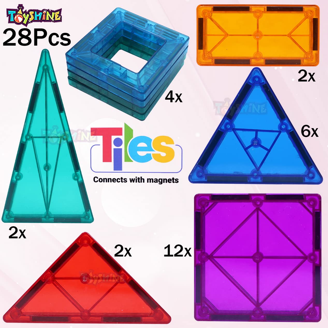 Toyshine Kids Magnet Toys Magnetic Tiles, 28 PCs Magnetic Building Blocks, Educational Toys for Kids Children Multicolor (28 Pieces) 2