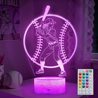 Baseball Gifts for Girls, Softball Night Light, 3D Illusion Lamp with 16 Colors Changing, Timer, 4 Flash Modes and Dimmable, Accessories Stuff for Room Decoration, Kids Girls Holiday Xmas Gifts