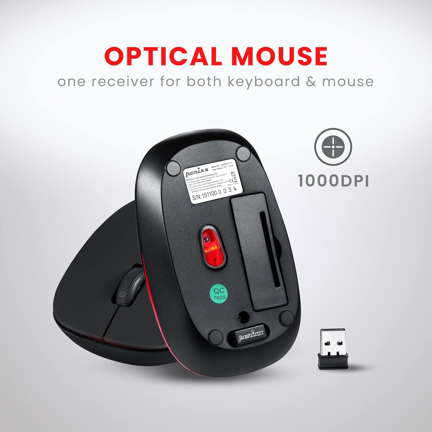 Perixx PERIDUO-712B Wireless Mini Keyboard and Mouse Set, Black, US English Layout