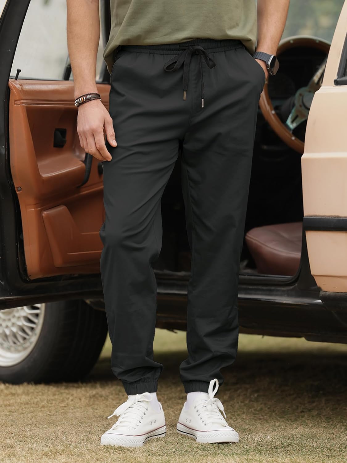 HOTake Men's Joggers Casual Lightweight Elastic Waist Drawstring Hiking Chino Pants Men - Image 3