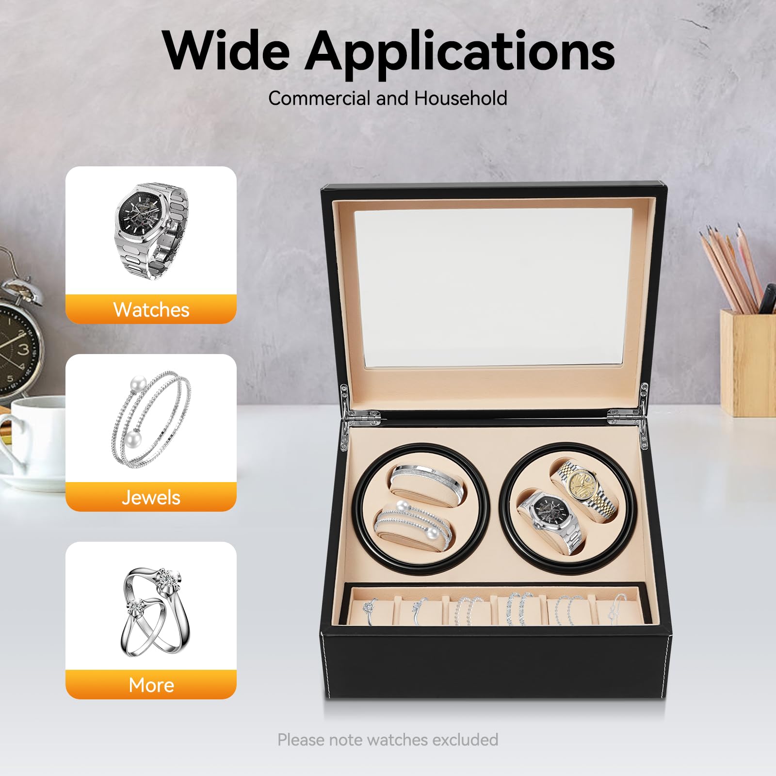Automatische Uhrenbeweger Box Uhrenbox Uhrenkasten für 4+6 Uhren mit Sichtfenster Watchwinder Box für Automatikuhren