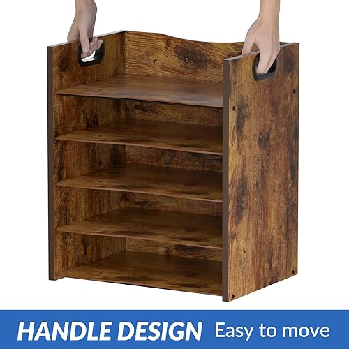 Miniatura 8 de Organizador de papel de madera de 5 niveles, soporte para archivos para escritorio con asa, bandeja de papel de madera, organizador de escritorio y