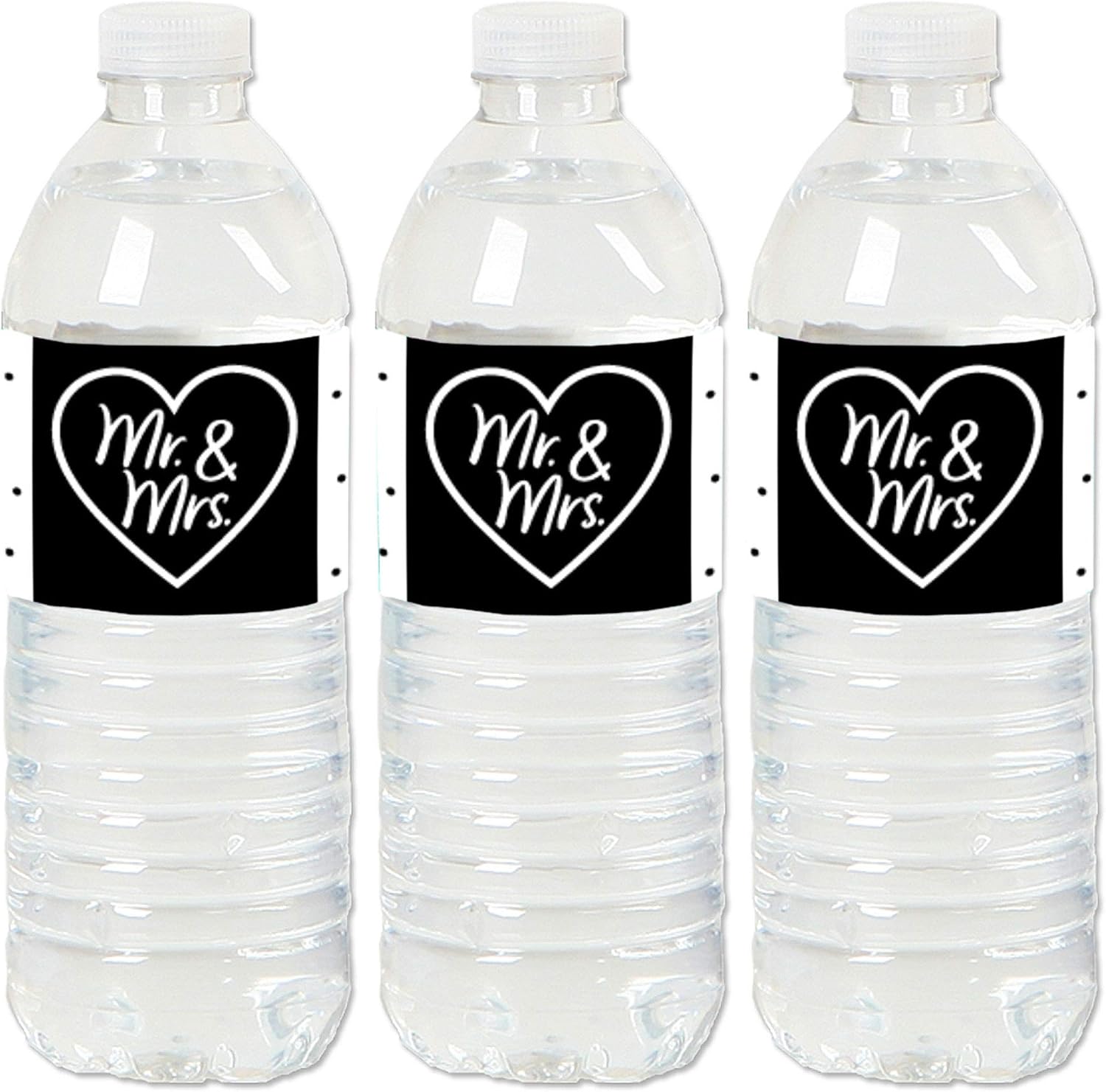 Big Dot of Happiness Mr. and Mrs. - Black and White Wedding or Bridal Shower Water Bottle Sticker Labels - Set of 20
