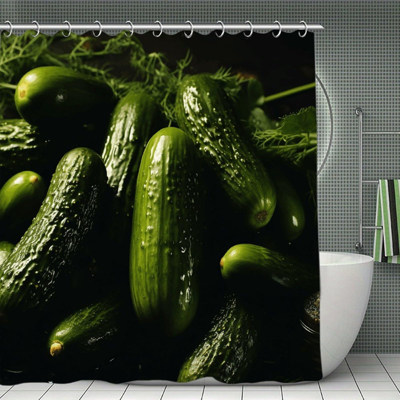 VstaDank Pickle Bath Curtain Elegant Heavy Duty Shower Curtains 70x70 in Rustic Farmhouse Cloth Shower Curtains Neutral Modern Bath Curtain for Bathroom