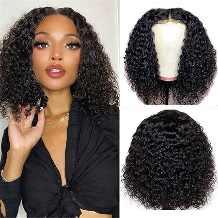 Curly Bob Wig Human Hair Deep Curly Wigs for Black Women 13x4 Lace Front Bob Wigs Human Hair Short Curly Bob Wig with Natural Hairline 10 Inch