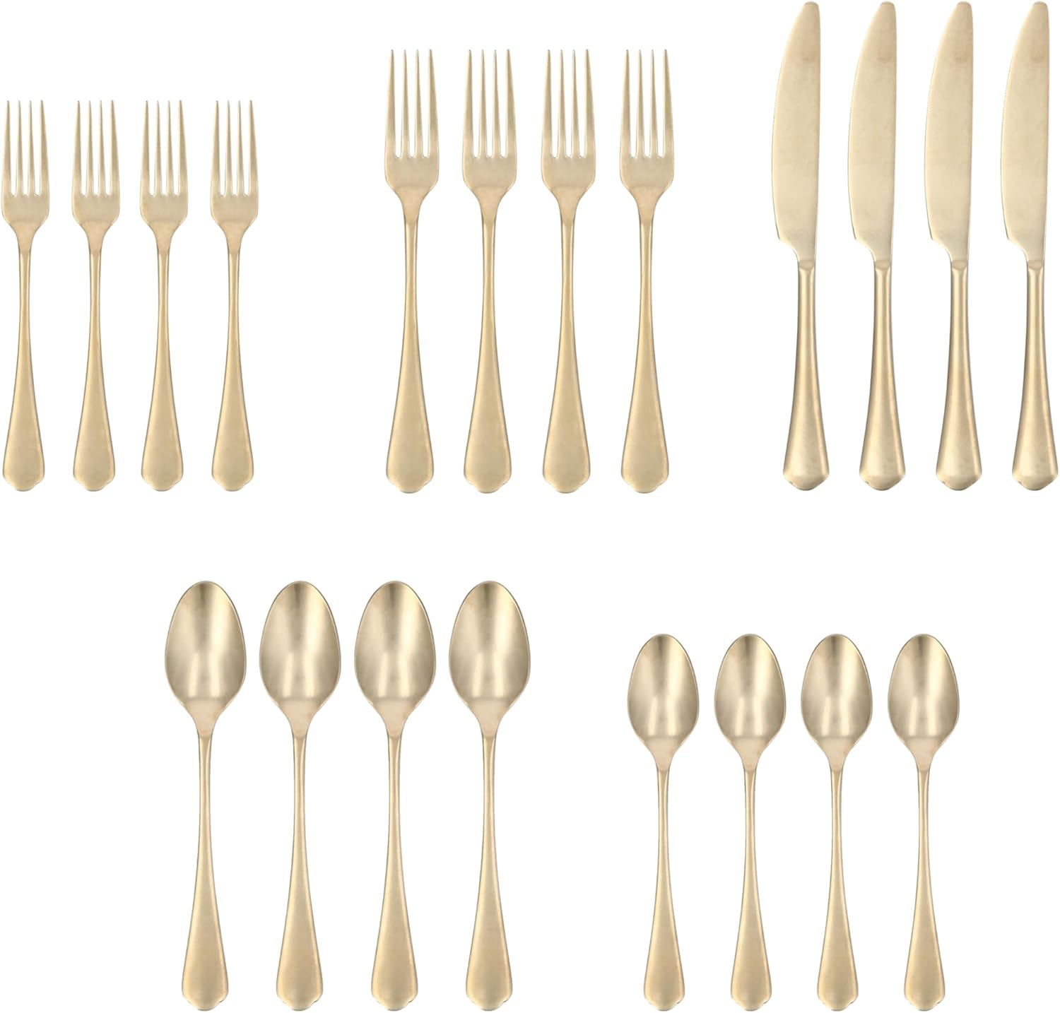 Fortessa Ellsie 18/10 Stainless Steel, 20 Piece Flatware Set (Service for 4), Antiqued Champagne