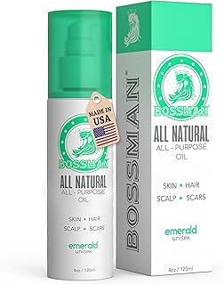 Bossman Skin, Scalp, and Hair Oil for Men & Women - 4 oz Moisturizing Body Oil - Emerald (Green Tea) Scent - Anti-aging, Hydrating, Scar Reducing Solution with Olive, Sunflower, Vitamin E