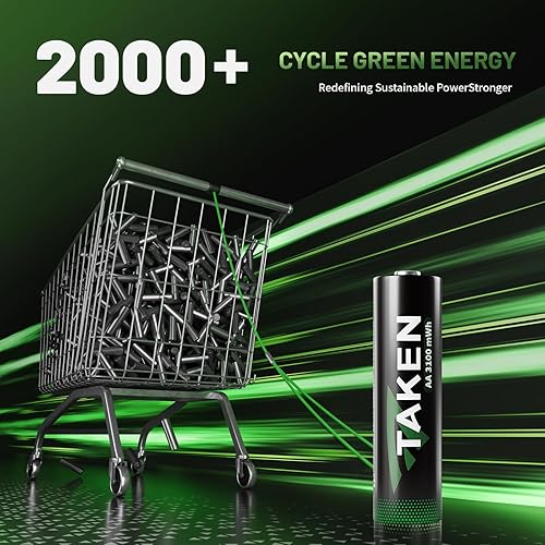 Miniatura 4 de Taken Baterías AA recargables con cargador, paquete de 8 baterías dobles A de 3100 mWh, fabricadas con un 25% de materiales reciclados con cargador
