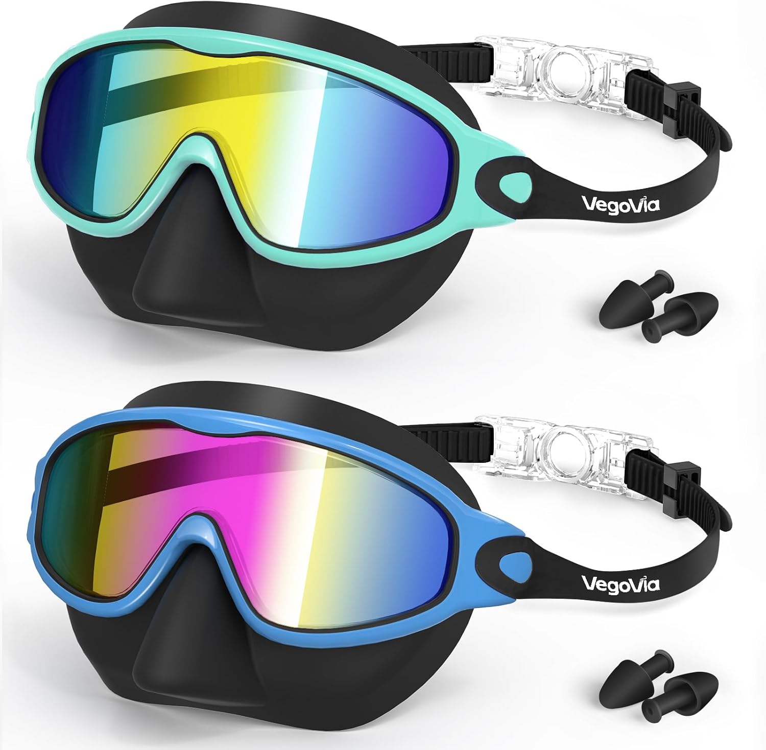 VegoVia 2 Pack Kids Swim Goggles with Nose Cover, Anti-Fog UV Protection Swimming Goggles for Kids Youth 3-15