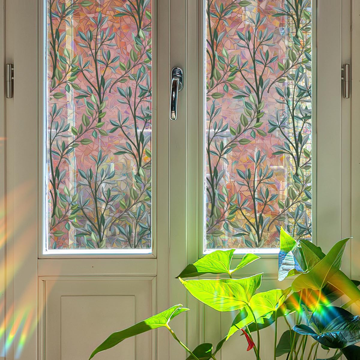 Pellicola Vetri Finestre 40X500 CM Foglie Verdi Pellicola Adesiva Per Vetri Oscurante,Adesivi Per Vetro Autoadesiva,Pellicole Per Vetri Anti Uv,Pellicola Privacy Finestre Per Casa/Ufficio