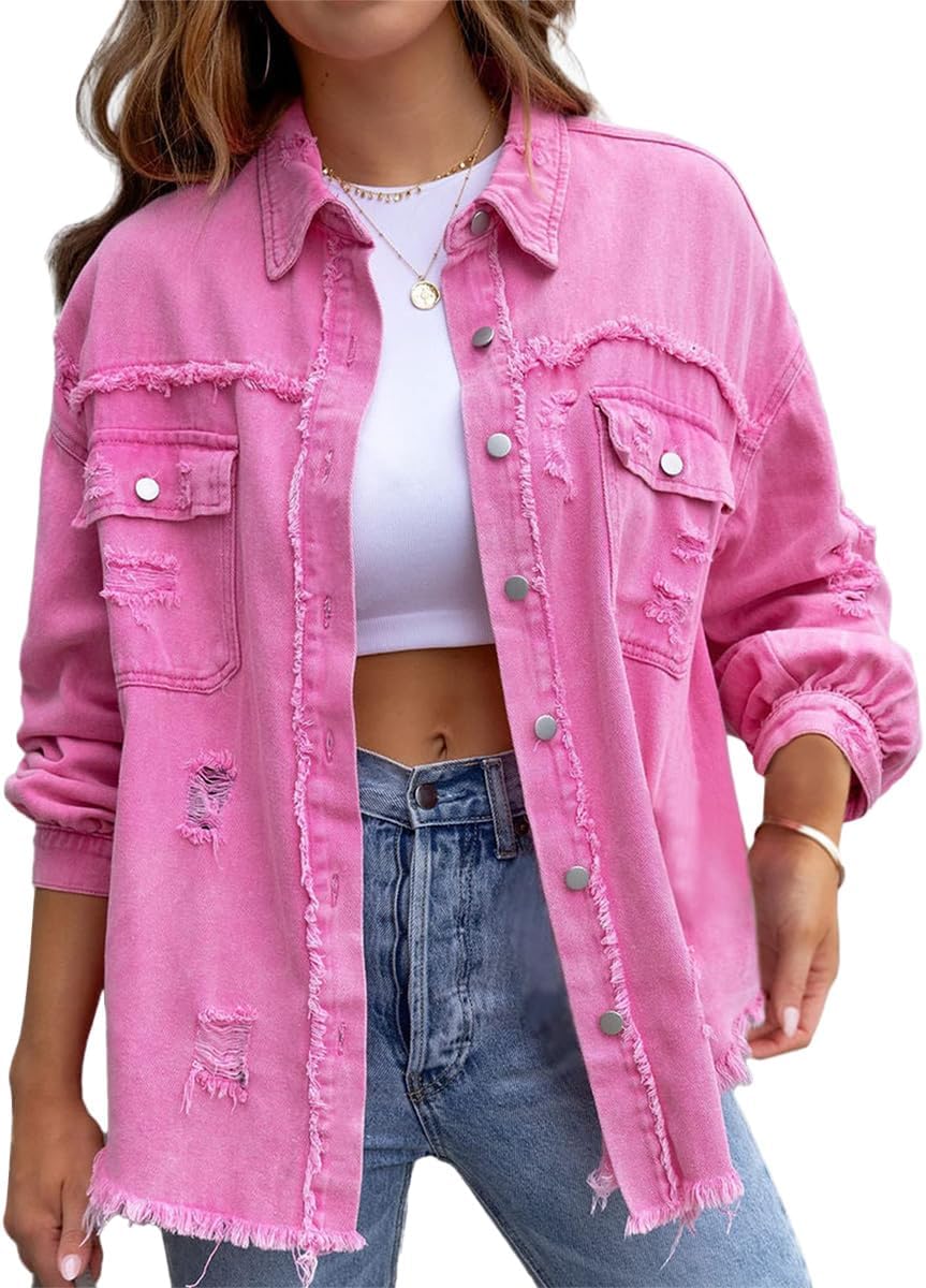 shownicer Giacca di Jeans Donna Casual Tinta Unita Giacca Corta