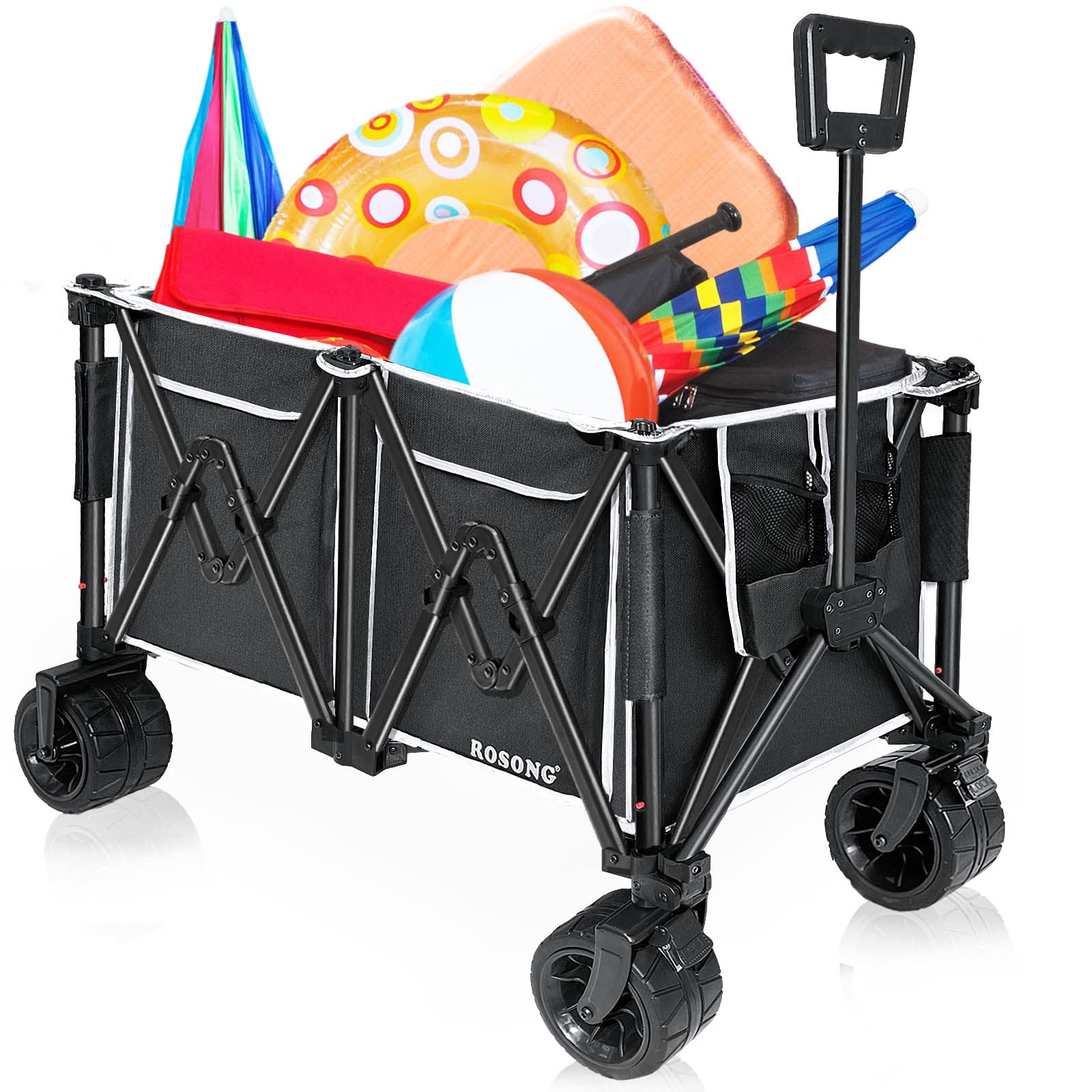 Collapsible Beach Wagon with Big Wheels for Sand 400 LBS Capacity Folding Cart Utility Wagons Carts Heavy Duty Foldable ROSONG