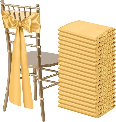 50 lazos universales de satén dorado para silla, lazos para silla, para bodas, fiestas, recepciones, eventos, banquetes, hoteles, eventos,