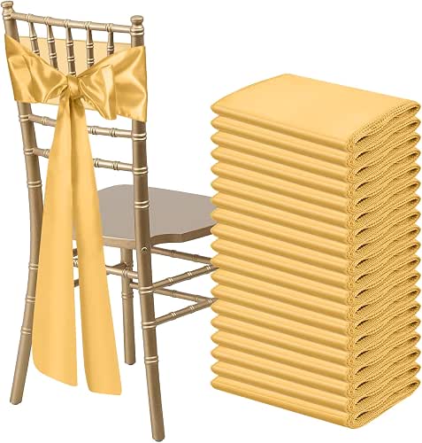 50 PCS Gold Satin Chair Sashes Bows Universal Chair Ribbon