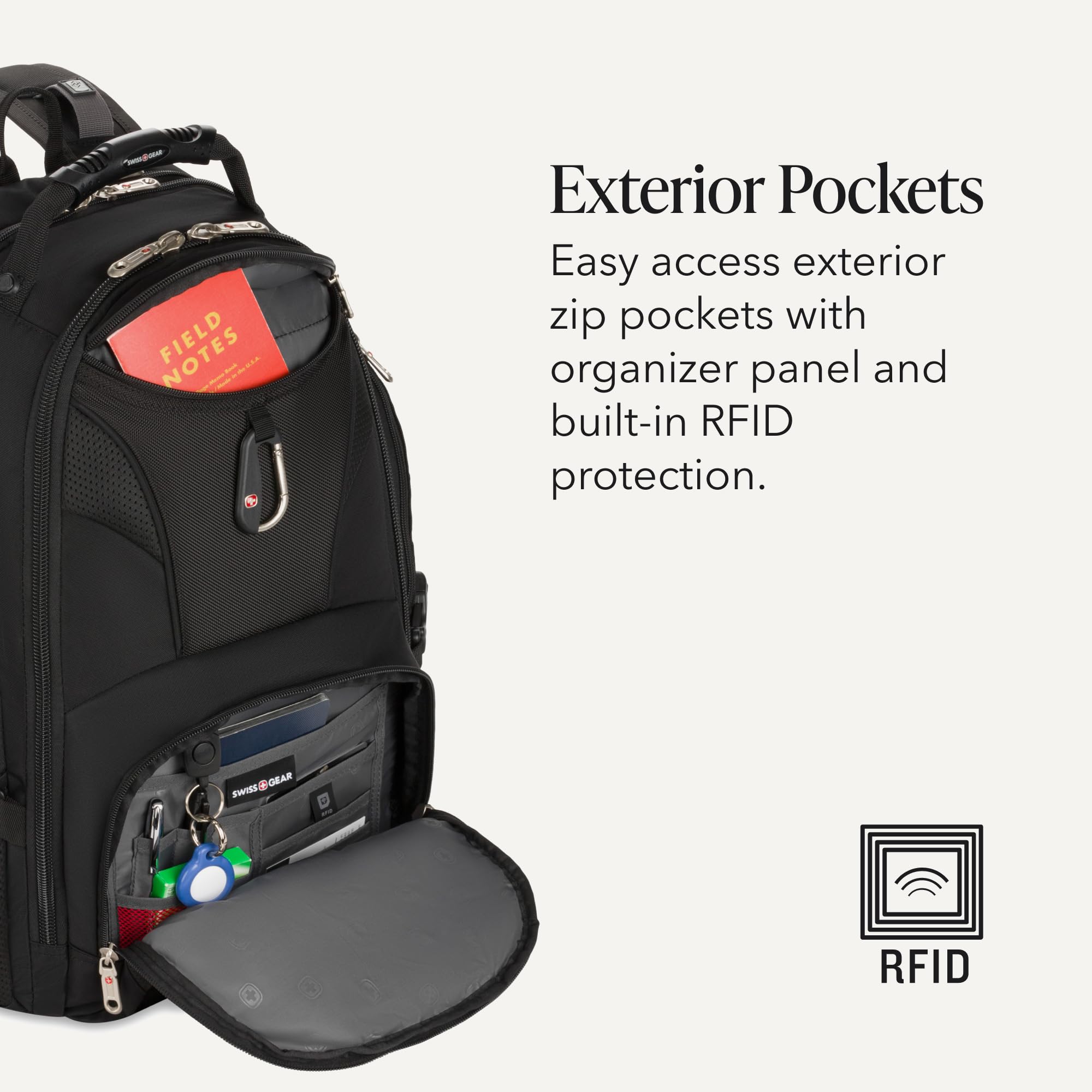 SWISSGEAR 1900 ScanSmart Laptop Backpack, Fits Most 17-Inch Laptops, TSA-Friendly Lay-Flat Design, RFID Protection, and Tablet Pocket, Black, 31L view 4