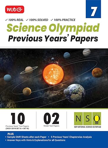 MTG NSO Class-7 Olympiad 10 Previous Years Papers (2023-2019 Set A &amp; B) Science with Mock Test Papers - Sample OMR Sheet with Chapterwise Analysis | SOF Olympiad Books For 2024-25 Exam