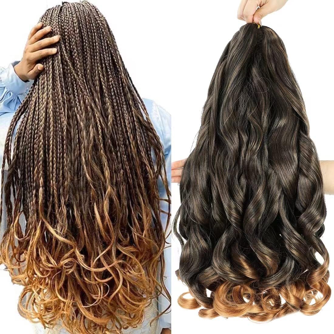 French Curly Braiding Hair 8 Pack Loose Wavy Spiral Curl Braids Crochet Hair Deep Wave Synthetic Extensions Pre Stretched Bouncy Braiding Hair (T30#