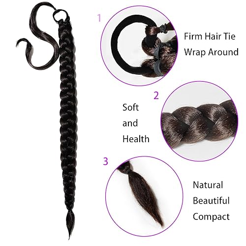 Miniatura 9 de Extensión de cola de caballo de trenza larga para mujeres negras con banda elástica recta envolvente, se puede cambiar el peinado, pieza de cabello
