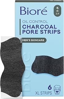 Bioré Charcoal Deep Cleansing Nose Pore Strips for Men - Blackhead Removal, Oil Control, C-Bond Tech, 6 Count