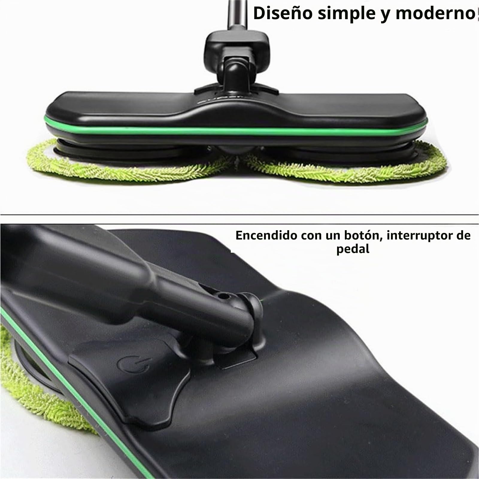 Mopa giratoria eléctrica inalámbrica, pulidora de suelo con mango ajustable con cabezales giratorios duales, recargable para suelos de madera dura, azulejos, mármol, vinilo