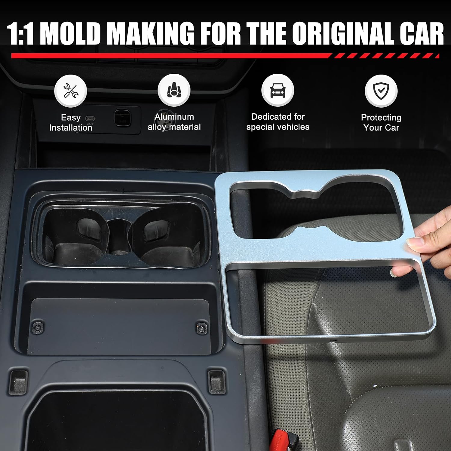 Cup Holder Frame Trim Cover Compatible with Land Rover Defender 90 110 130 2020 2021, Center Console Cup Holder Expander Frame Trim Cover, 1Pcs (Silver)