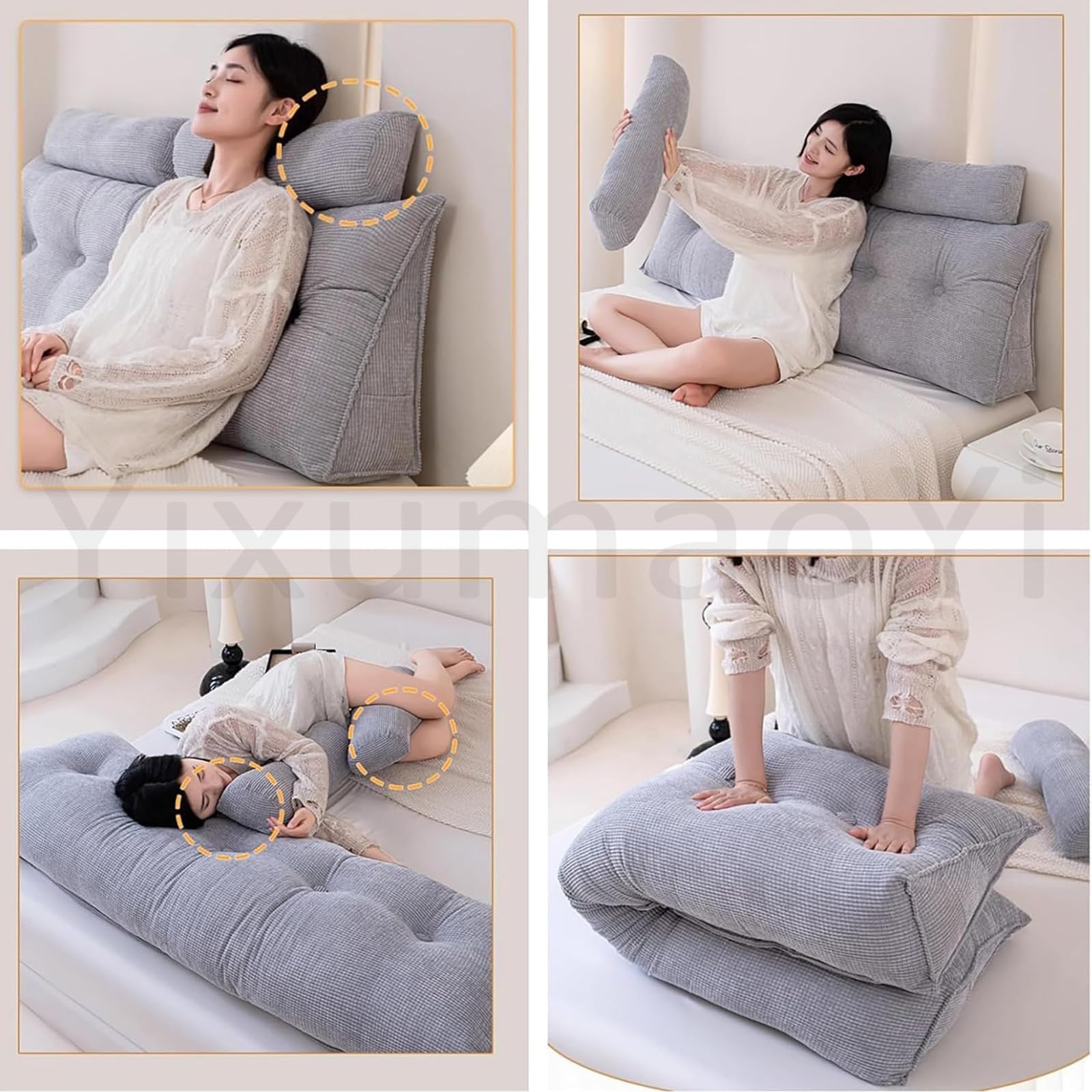 Genérico Respaldo Cama Cojines con Cojín Cervical Extraíble, Cojín de Respaldo, Cojín de Lectura, Refuerzo de Apoyo de Posicionamiento para Cama y Sofá,D-100x20x50cm