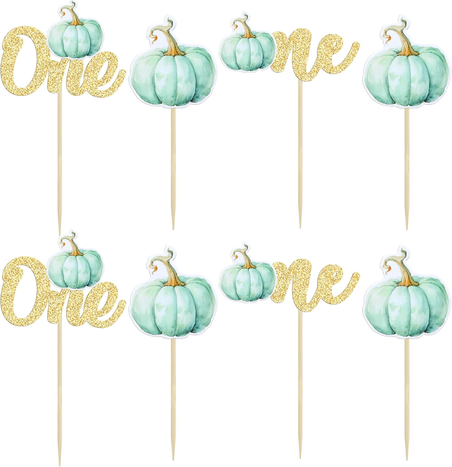 Condition photo showing New/Like New for ephlyn 24pcs pumpkin first birthday cupcake toppers glitter pumpkin cupcake picks baby shower pumpkin cake decorations for baby shower theme first birthday party supplies gold blue style 12 gold blue