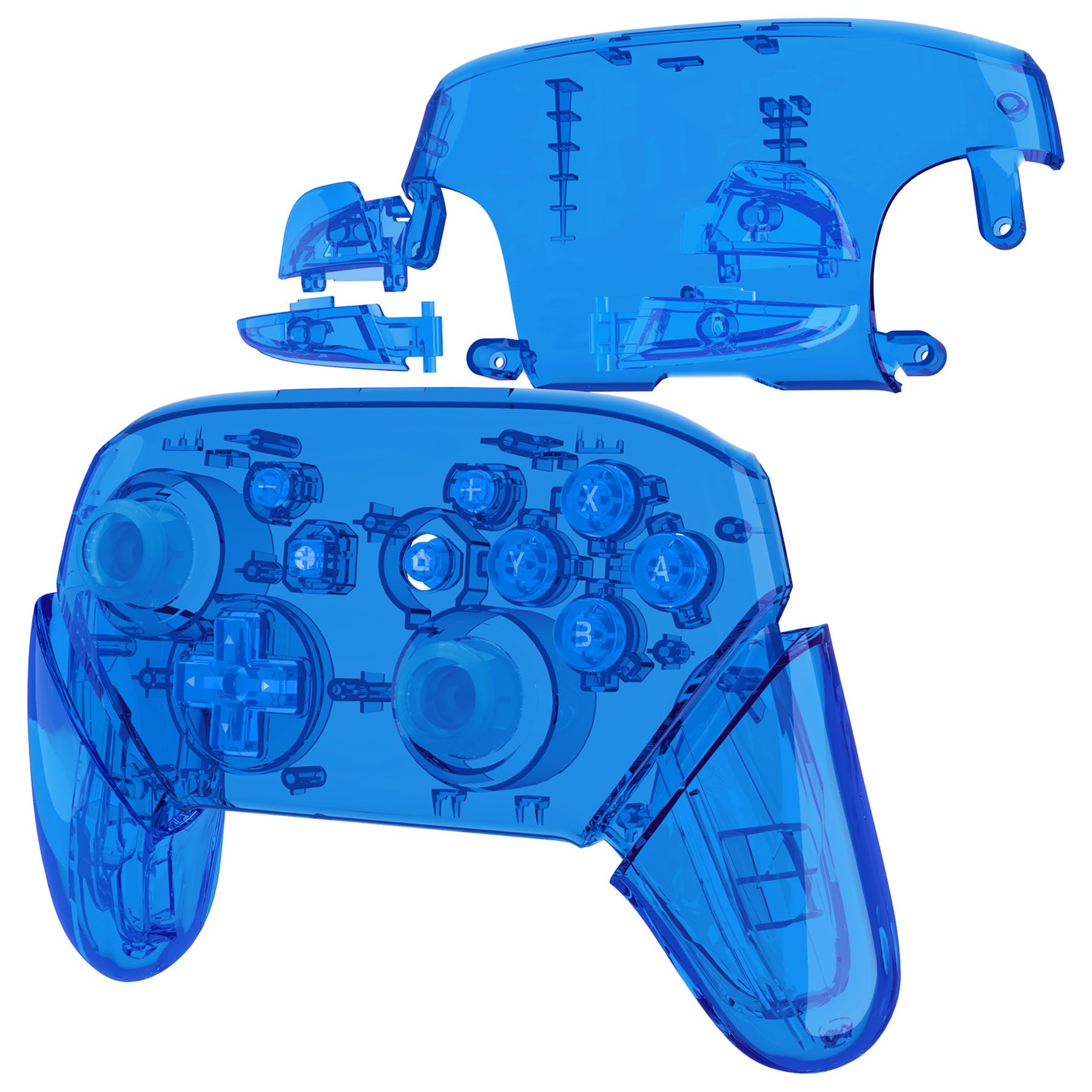 eXtremeRate Cover Custodia Grip Impugnature Guscio Case Scocca Ricambio per Nintendo Switch Pro Controller Joystick,Senza Controller-Trasparente Blu